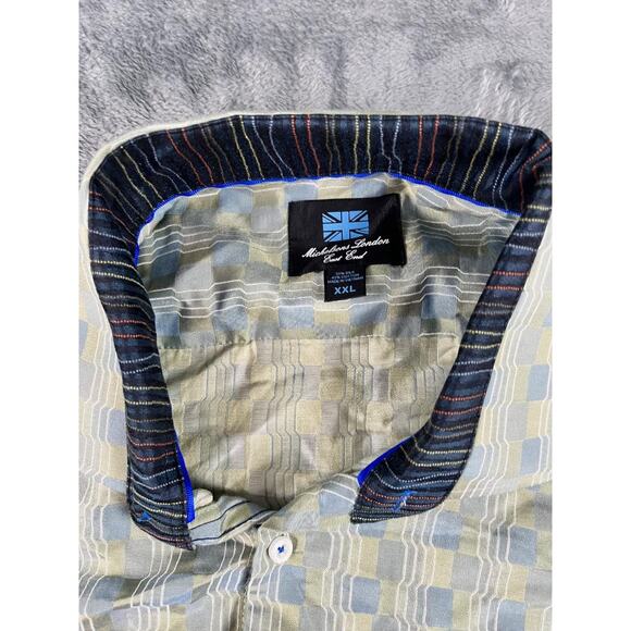 Michelsons London East End Men's Dress Shirt XXL Green Blue Check Pattern - Picture 3 of 9